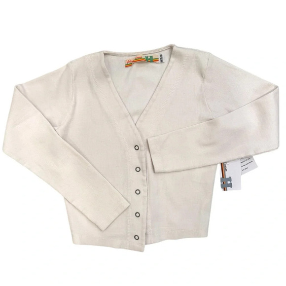 NWT Vintage Havana Cream Snap Front Stretch Ribbed Cropped Sweater - Picture 1 of 5